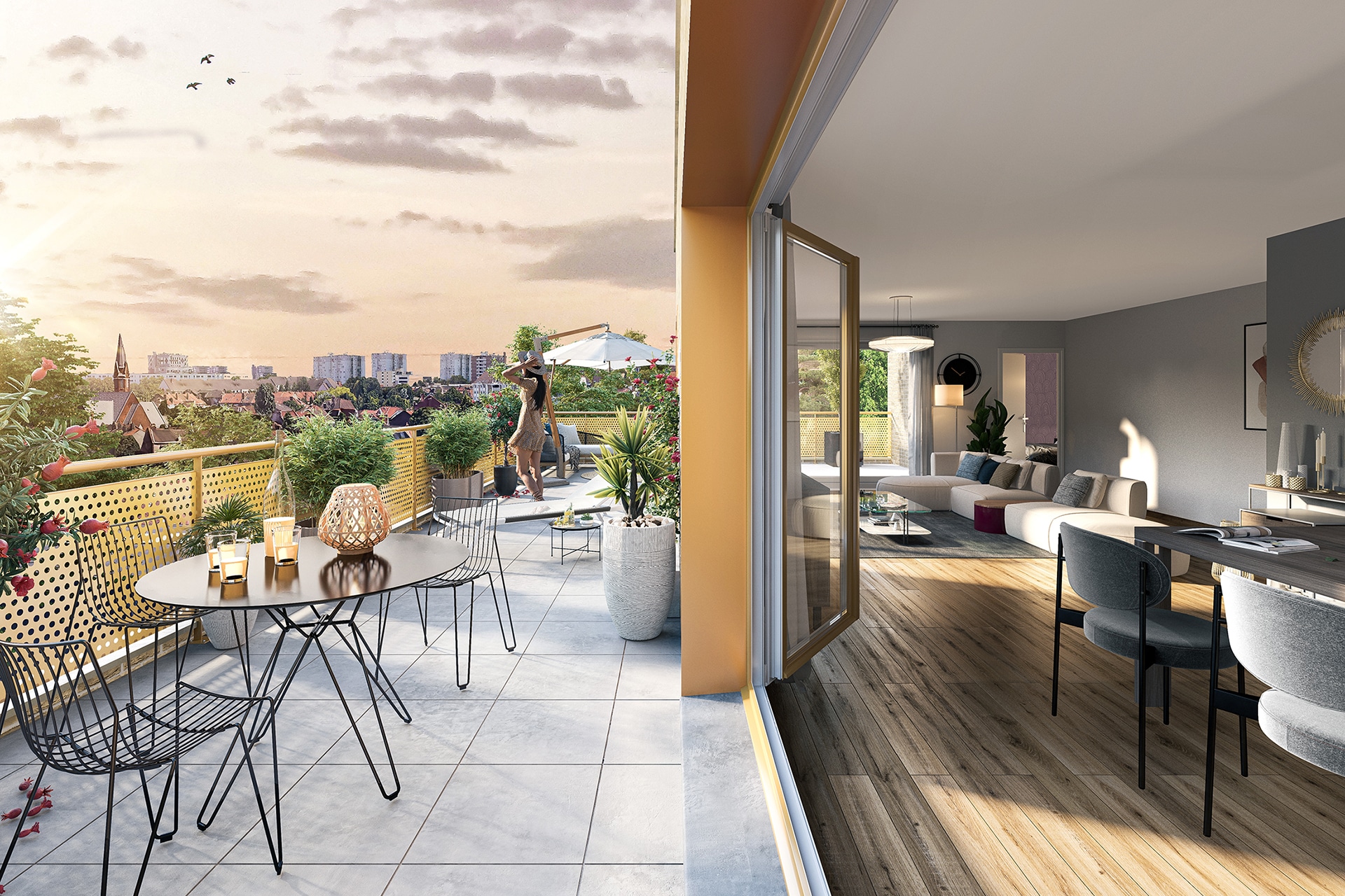 Acheter appartement neuf Lille : Perspective intérieur et terrasse - LILL'O2 par KIC